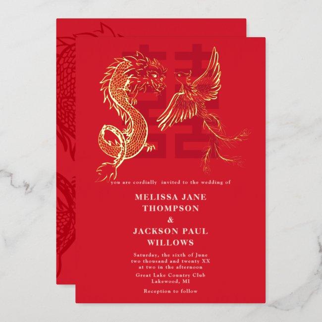 Golden Dragon And Phoenix Chinese Wedding Foil