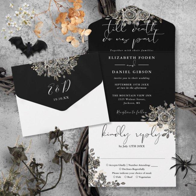 Gothic Black And White Roses Floral Wedding All In One