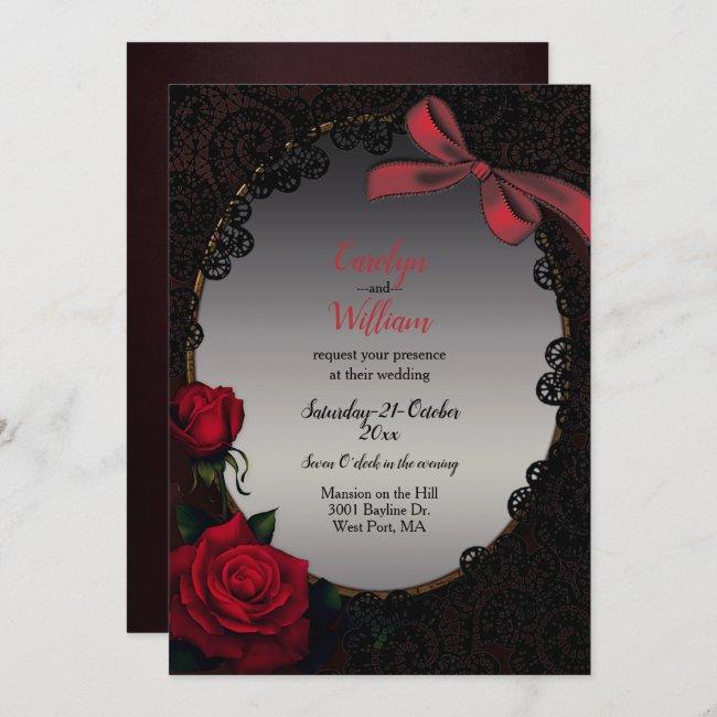 Gothic Red Roses And Black Lace Wedding