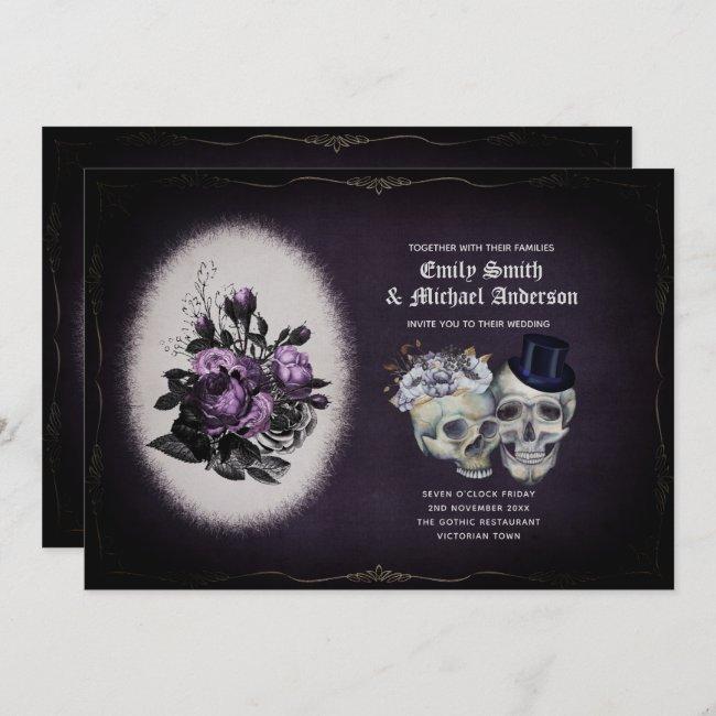 Gothic Wedding Vintage Floral Purple Skulls
