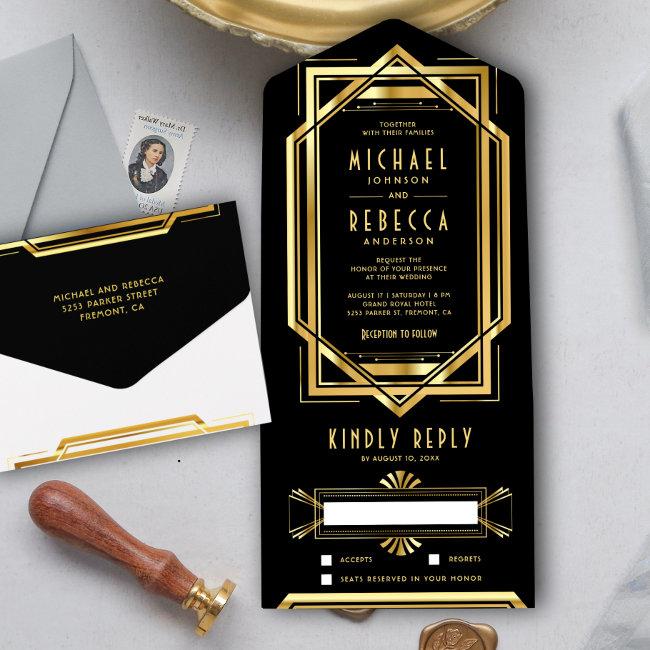 Great Gatsby Black And Gold Foil Art Deco Wedding All In One