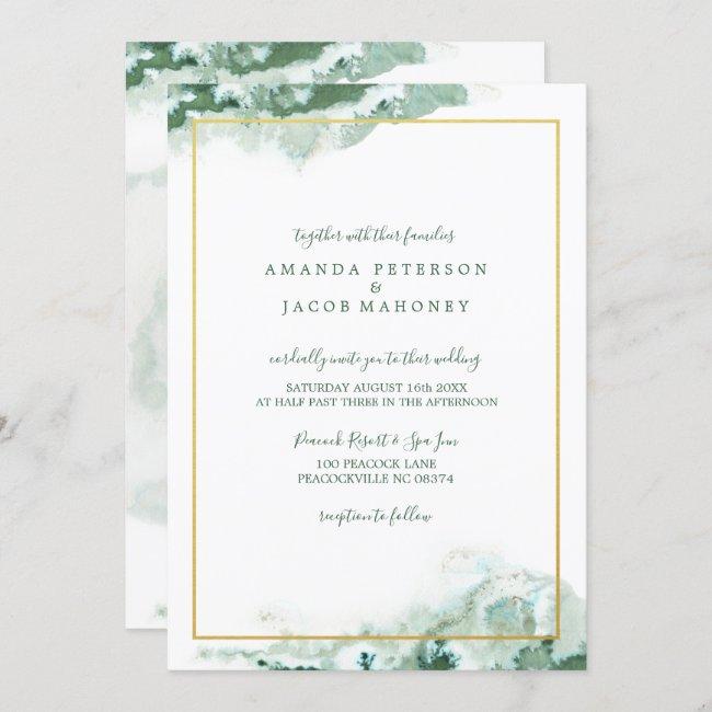 Green Marble Ombre Gold Frame Wedding