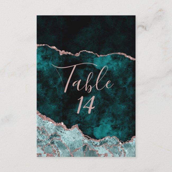 Green & Rose Gold Agate Wedding Table Numbers