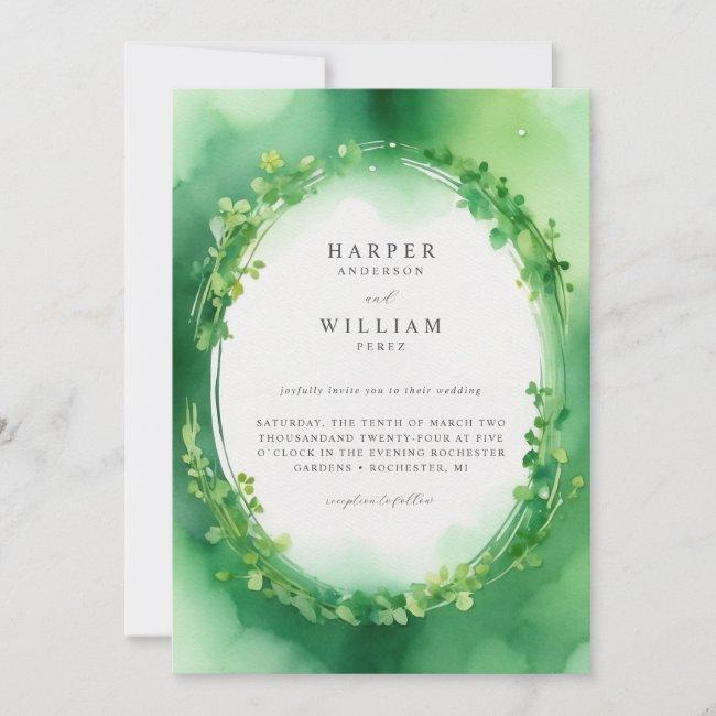 Green Watercolor Clover Wreath Wedding