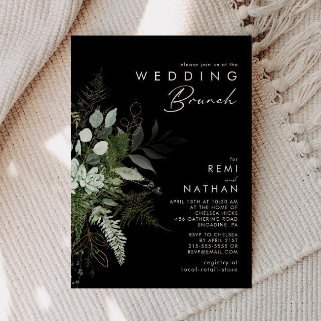 Greenery And Gold Leaf | Black Wedding Brunch