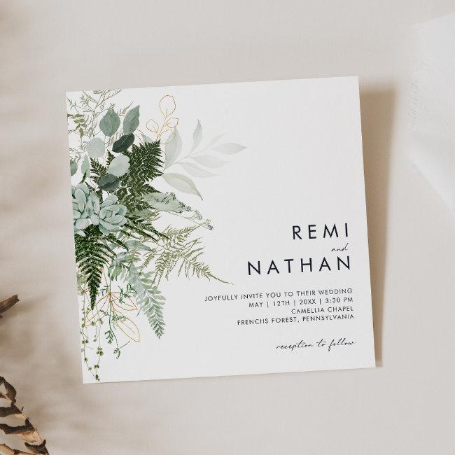 Greenery And Gold Leaf Square Wedding