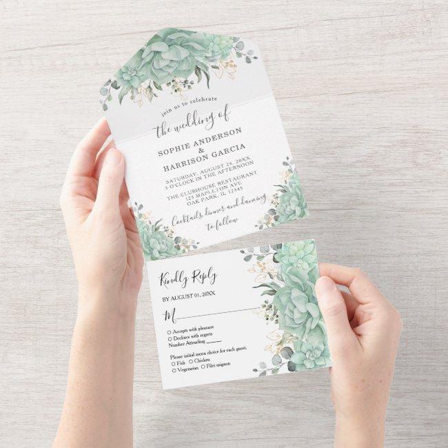 Greenery Succulents And Gold Leaves Wedding All In One