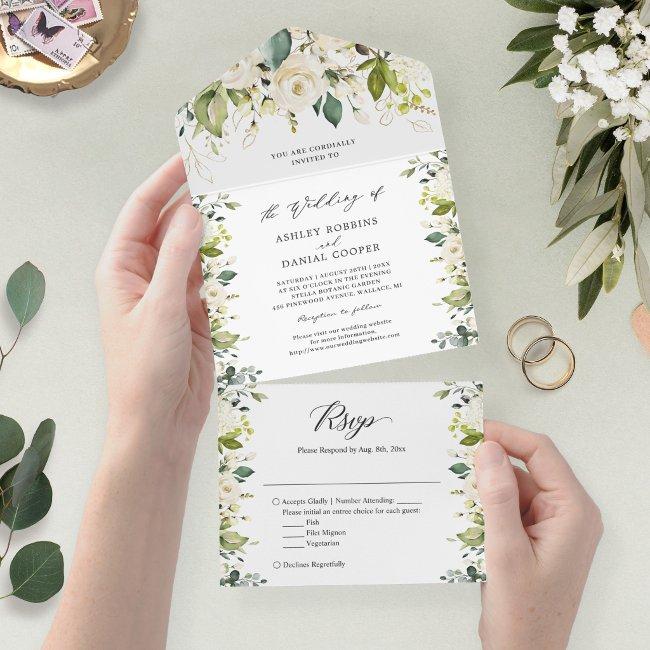 Greenery White Gold Floral Wedding Details Rsvp All In One
