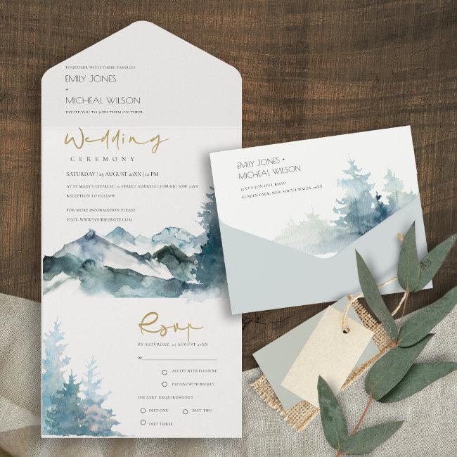 Grey Blush Green Blue Mountains Pine Wedding All In One