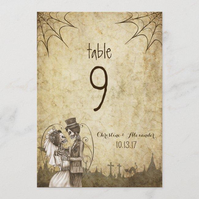 Halloween Wedding Table Number Skeleton Couple