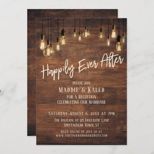 Happily Ever After Brown Wood Wall Edison Lights