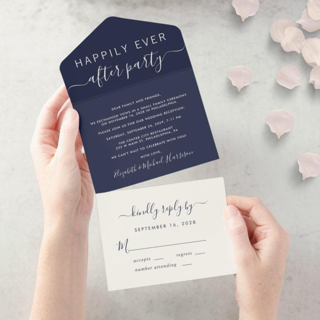 Happily Ever After Wedding Reception Navy Blue All In One