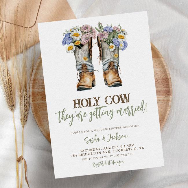 Holy Cow Floral Cowboy Boots Wedding Couple Shower