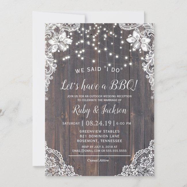 I Do Bbq Rustic Lace & String Lights Reception