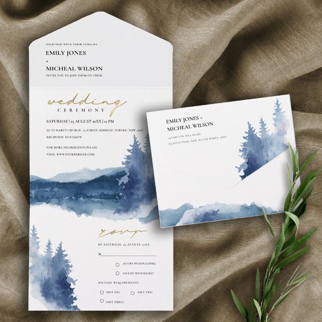 Indigo Ink Blue Mountains Pine Watercolor Wedding All In One