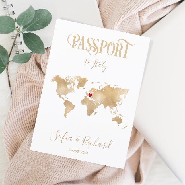 Italy Map Wedding Destination Passport Gold