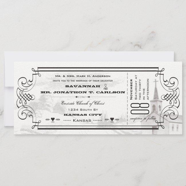 Ivory Background Black Font Chapel Ticket Wedding