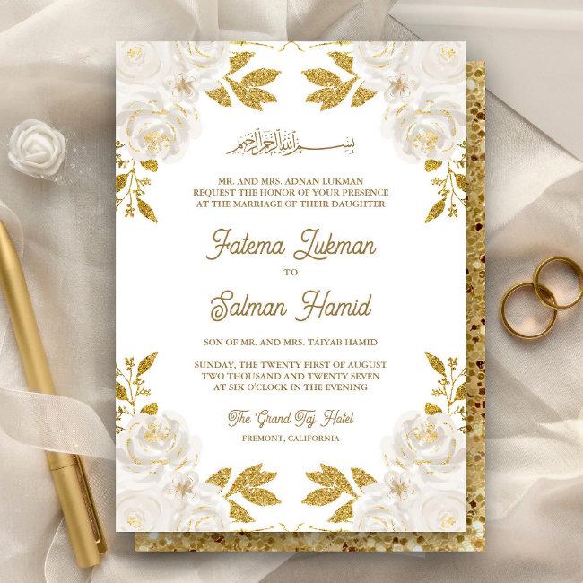 Ivory Floral Gold Glitter Islamic Muslim Wedding