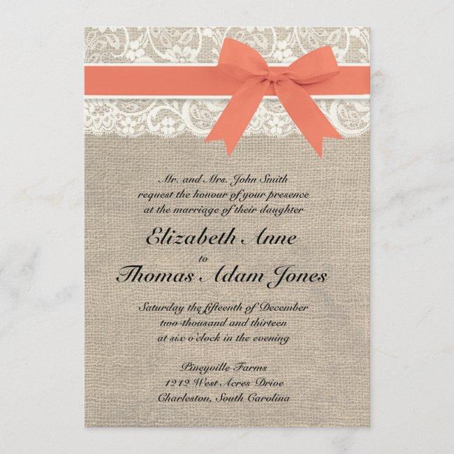Ivory Lace Rustic Burlap Wedding - Coral