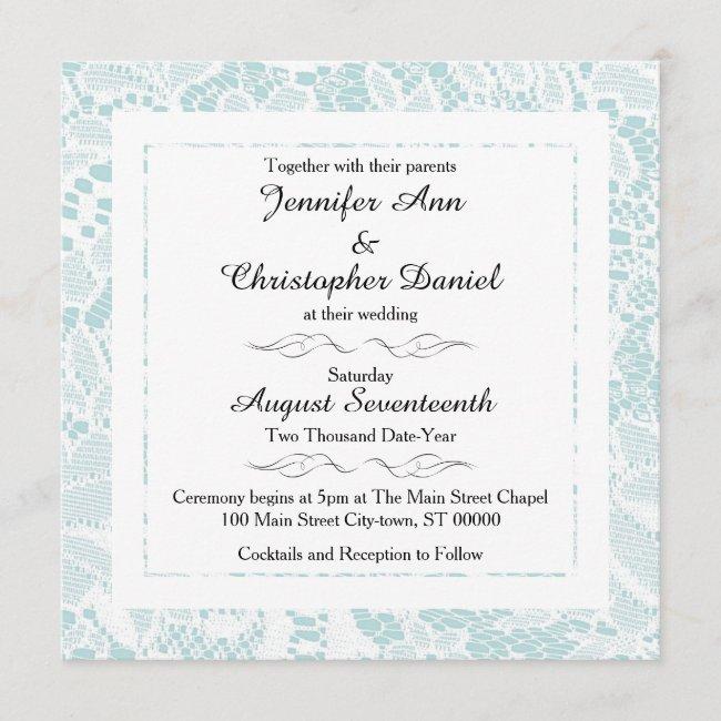 Lace Wedding  - Teal Blue Square Invite