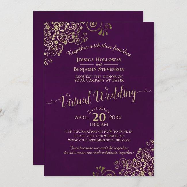Lacy Gold Frills On Plum Purple Virtual Wedding