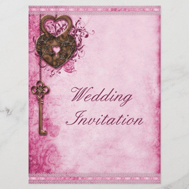 Large Romantic Hearts Lock And Key Pink Wedding