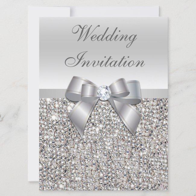Large Wedding Faux Silver Sequins Bow