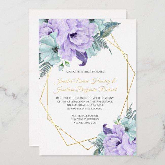 Lavender And Mint Peonies Wedding Foil