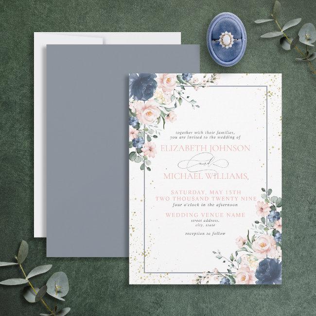 Light Dusty Blue Blush Pink Gold Floral Wedding In