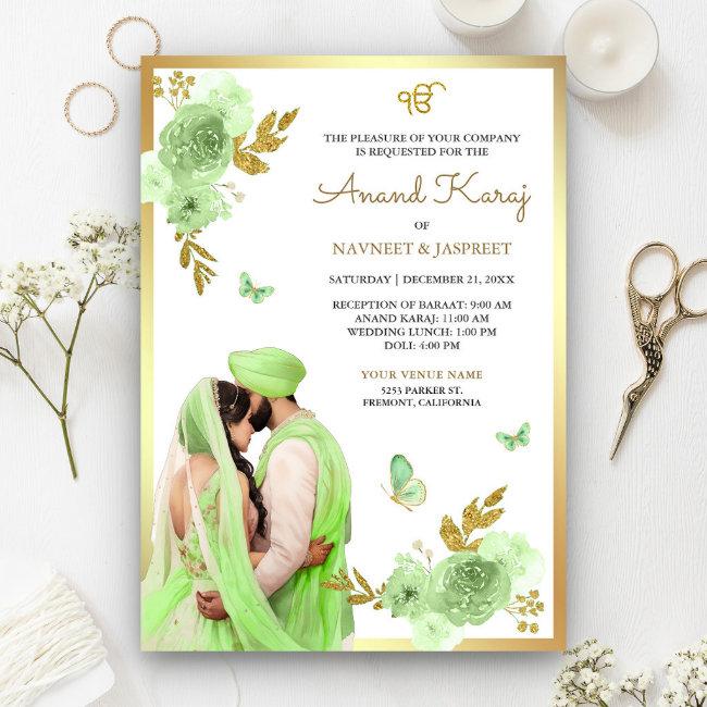 Lime Green Floral Punjabi Anand Karaj Sikh Wedding
