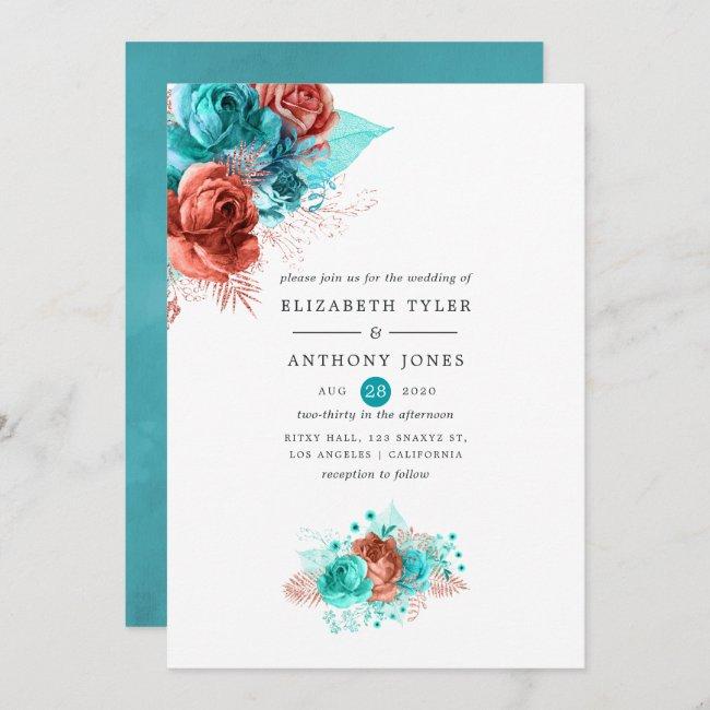 Living Coral And Turquoise Floral Wedding