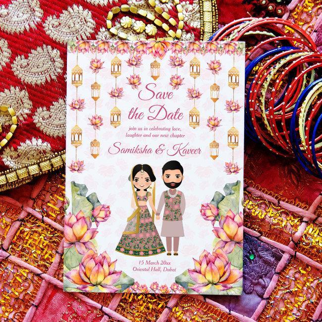 Lotus Lanterns Indian Wedding Save The Date Invite