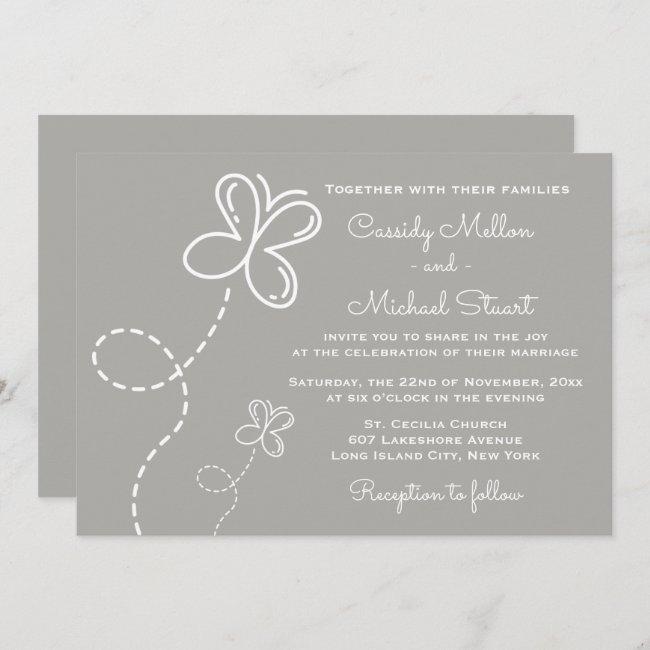 Love Gray & White Wedding Hearts And Butterflies