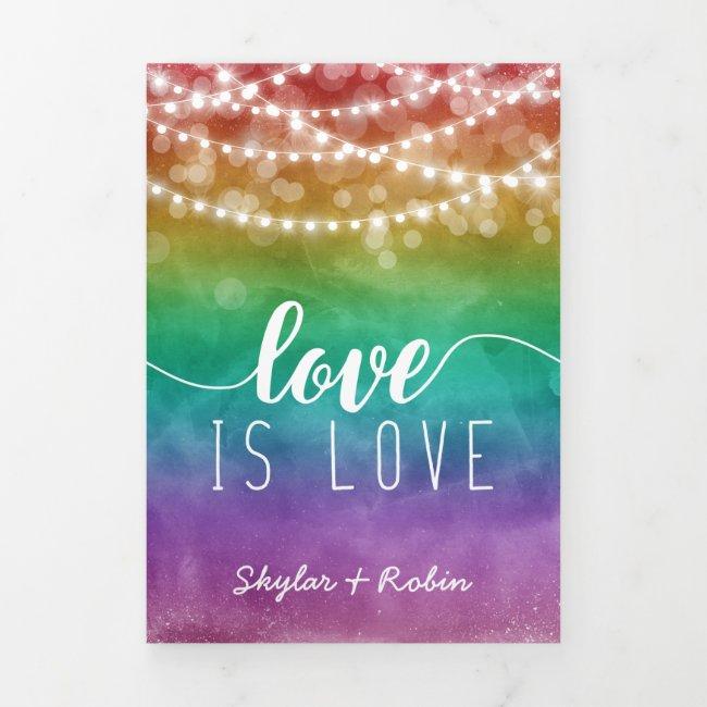 Love Is Love Fairylights Rainbow Gay Wedding Tri-fold
