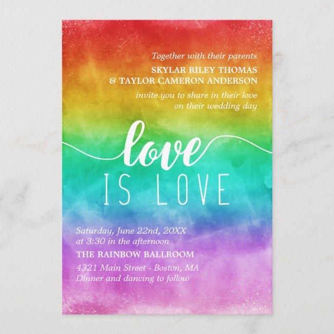 Love Is Love Rainbow Watercolor Gay Wedding