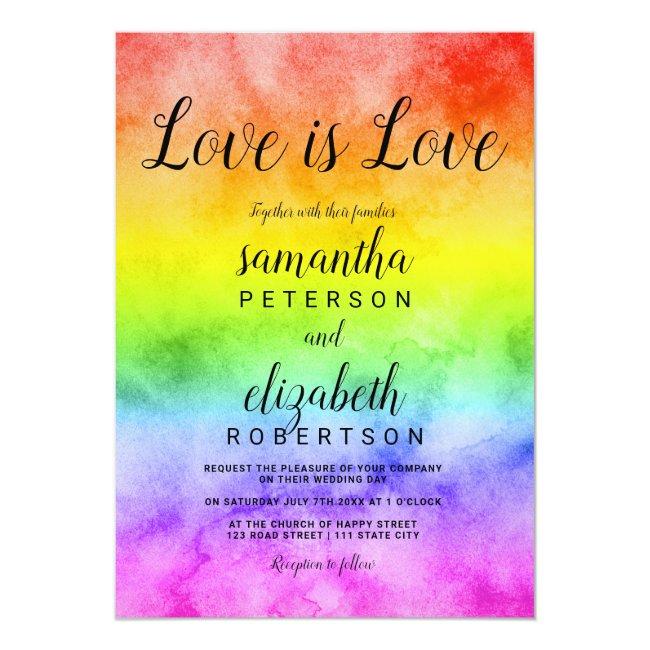 Love Is Love Watercolor Photo Lesbian Wedding