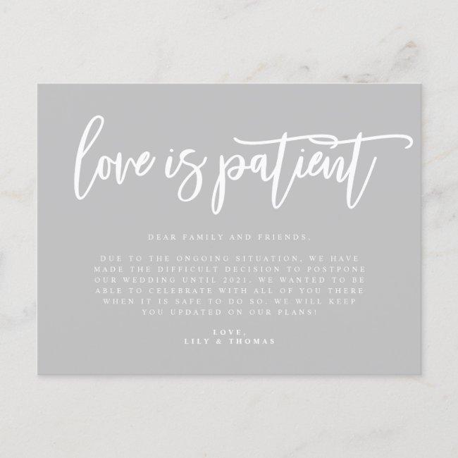 Love Is Patient Wedding Postponement Announcement Post
