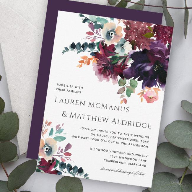 Luxurious Dark Purple Watercolor Bouquet Wedding