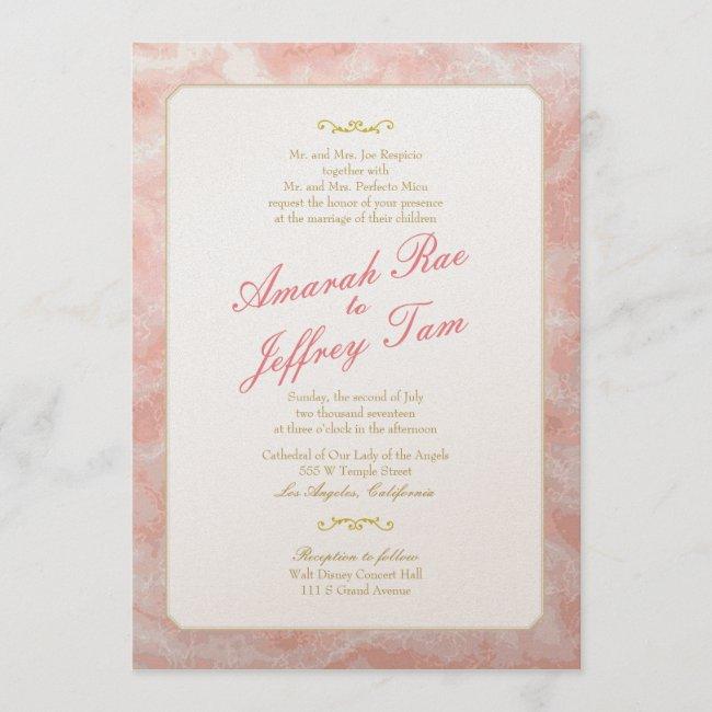 Marbled Wedding  Gold Coral Typography