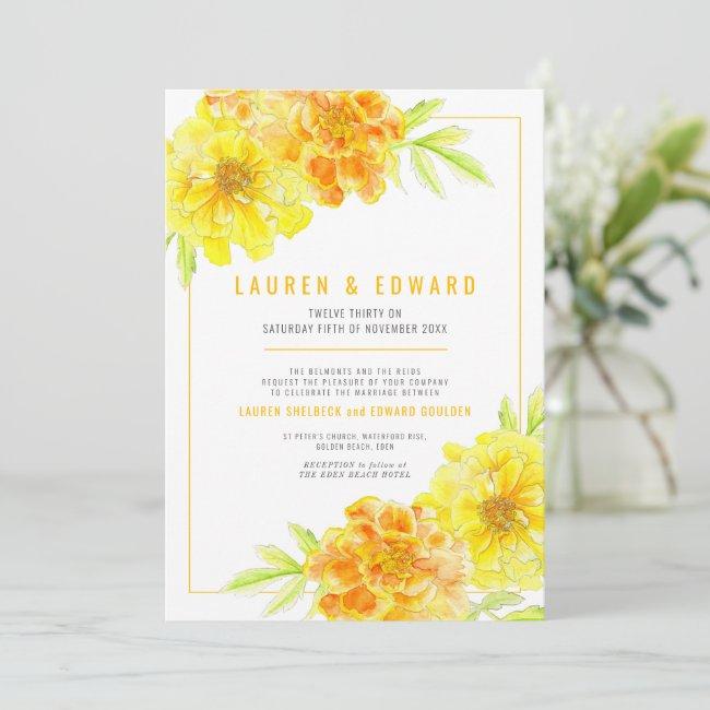Marigold Yellow Orange Watercolor Flowers Wedding
