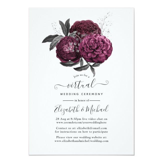 Marsala, Black And Silver Floral Virtual Wedding