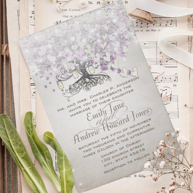 Mason Jar Purple Lavender Heart Leaf Tree Wedding