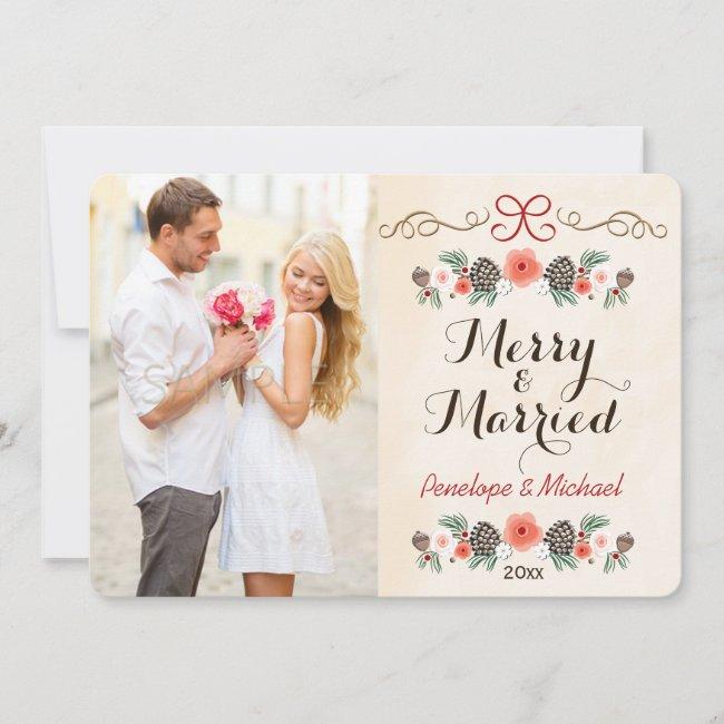 Merry And Married Pine Cone Photo Holiday