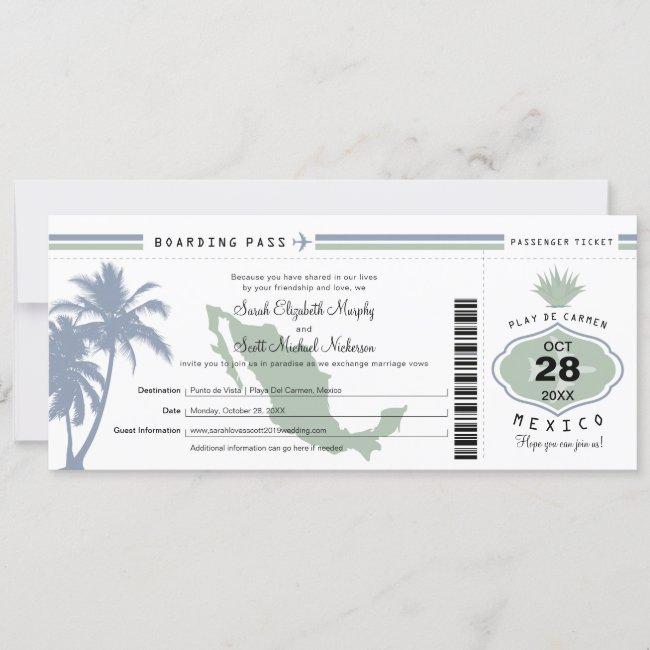 Mexico Palm Tree Agave Boarding Pass Wedding