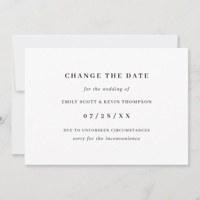 Minimalist Black And White Change The Date Announcement