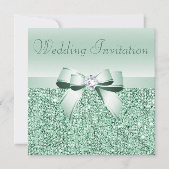 Mint Green Sequins, Bow & Diamond Wedding