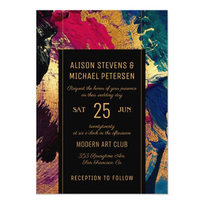 Modern Abstract Painting Gold Black Red Wedding