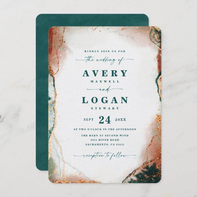 Modern Abstract Teal Copper & Gold Fall Wedding