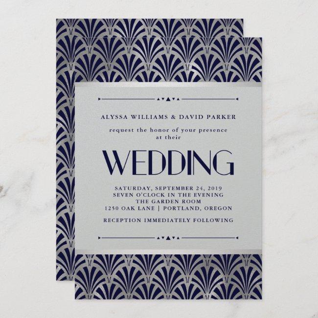 Modern Art Deco | Navy And Faux Silver Wedding