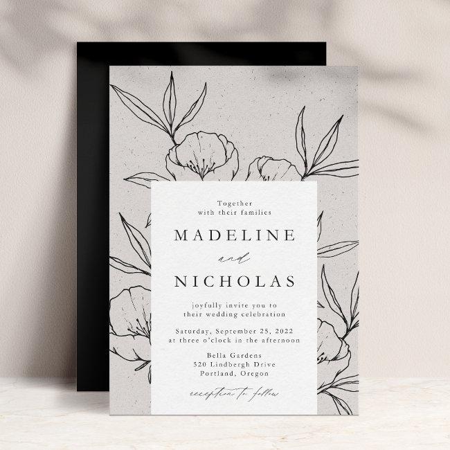Modern Botanical Floral Gray & Black Wedding
